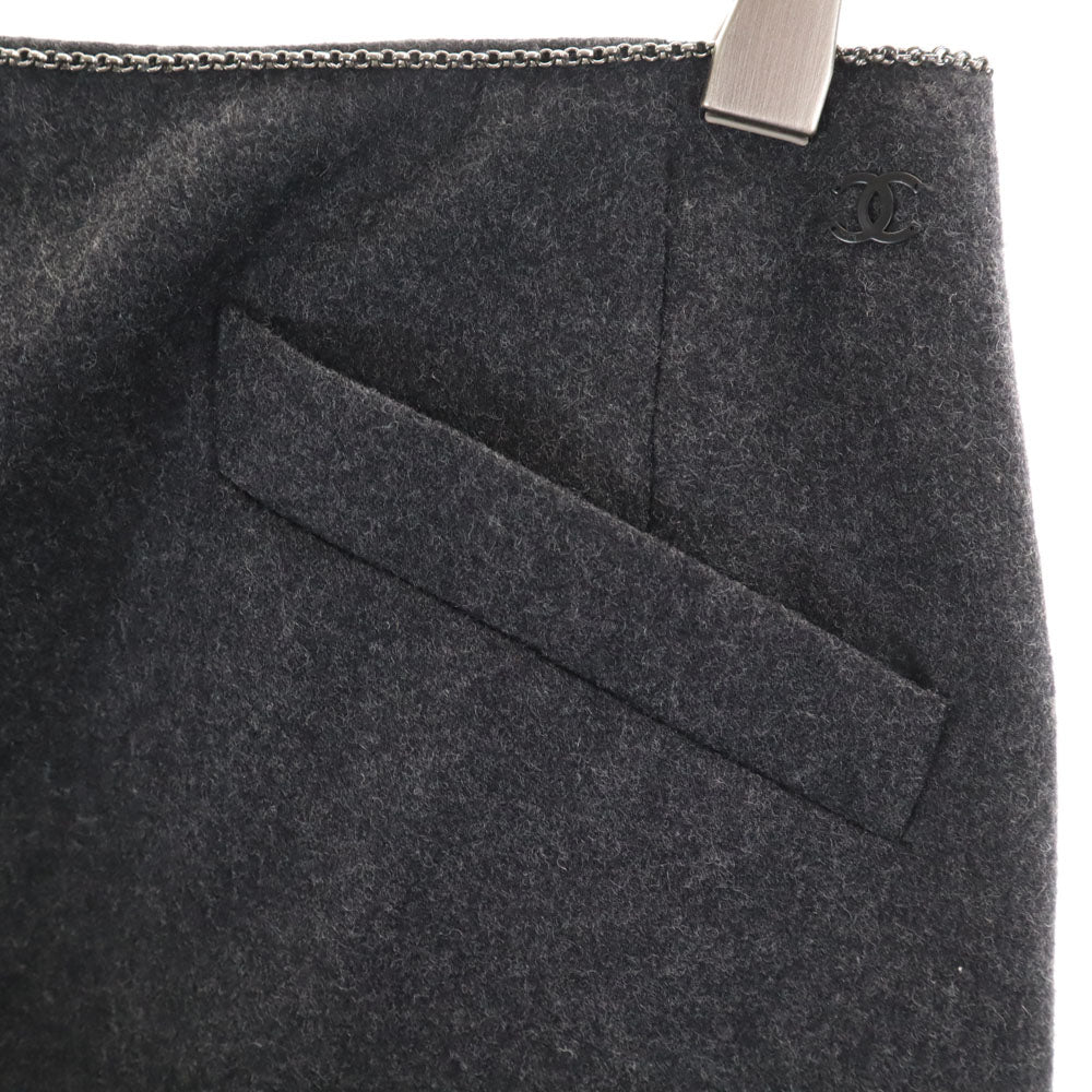 CHANEL シャネル フランス製 ウールブレンド ミディスカート 38 チャコールグレー レディース