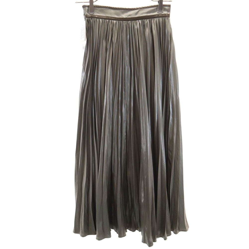 未使用 FRAY I.D フレイアイディー タグ付き マキシ丈 レザーライクサテン プリーツスカート 0 モカ レディース