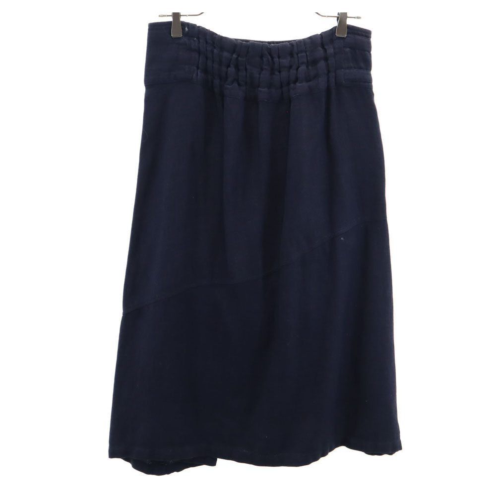 Plantation プランテーション 日本製 リネンブレンド ロング丈 ラップスカート M ネイビー レディース