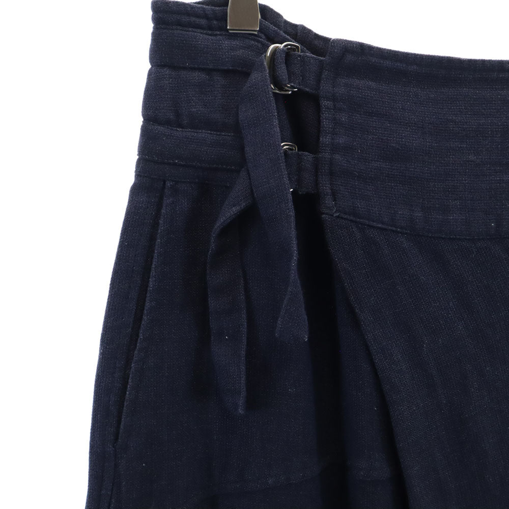 Plantation プランテーション 日本製 リネンブレンド ロング丈 ラップスカート M ネイビー レディース