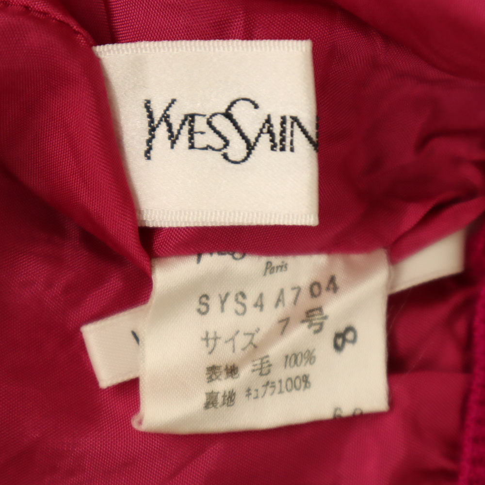 YVES SAINT LAURENT イヴサンローラン 90s オールド ミディ丈 ニット タイトスカート 7号 マゼンタ レディース