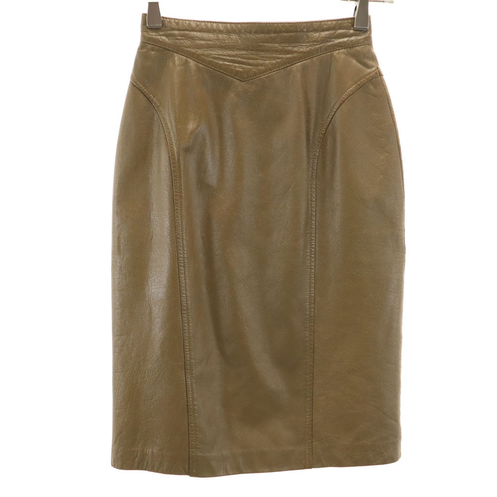 日本製 ミディ丈 牛革 レザー タイトスカート 7 ブラウン レディース