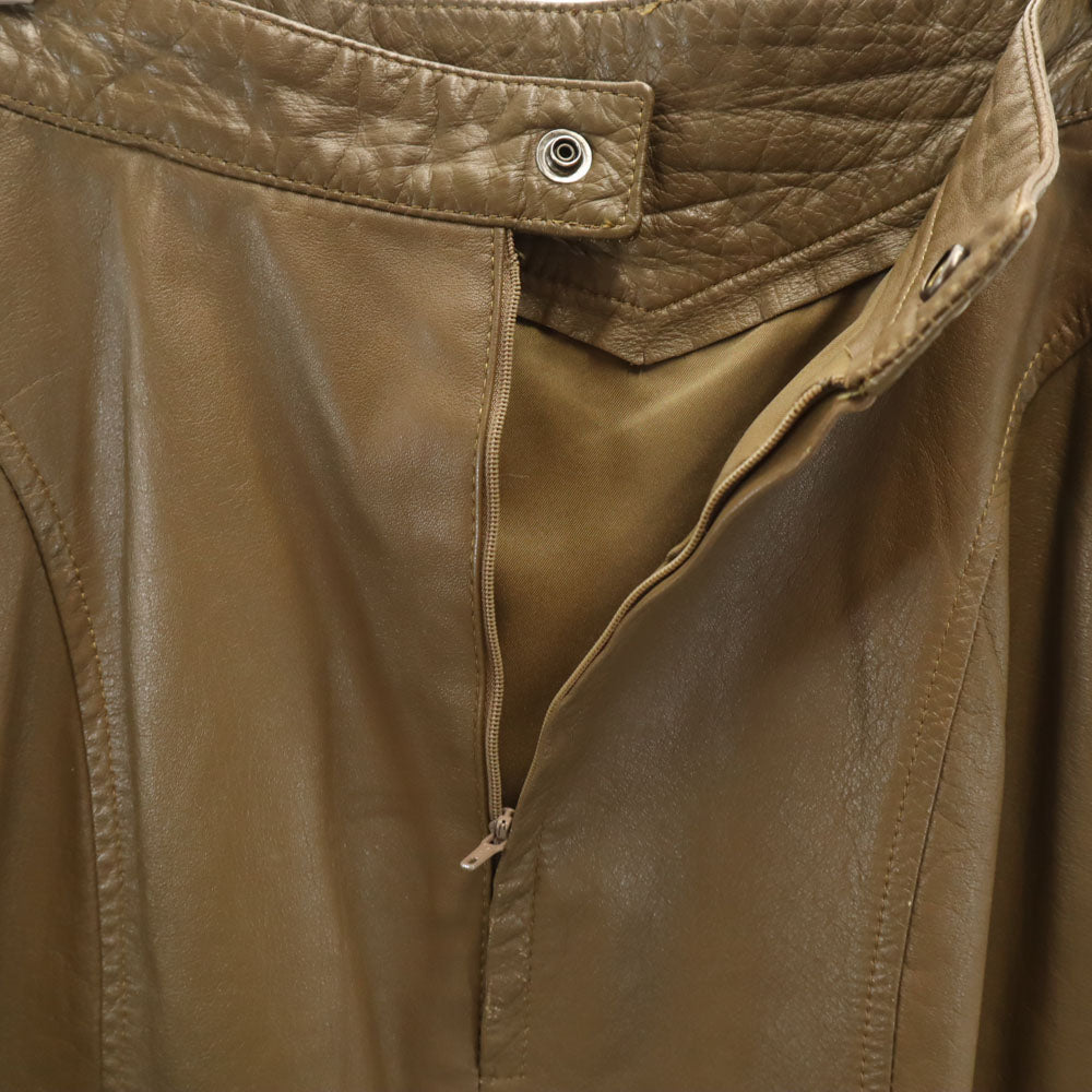 日本製 ミディ丈 牛革 レザー タイトスカート 7 ブラウン レディース