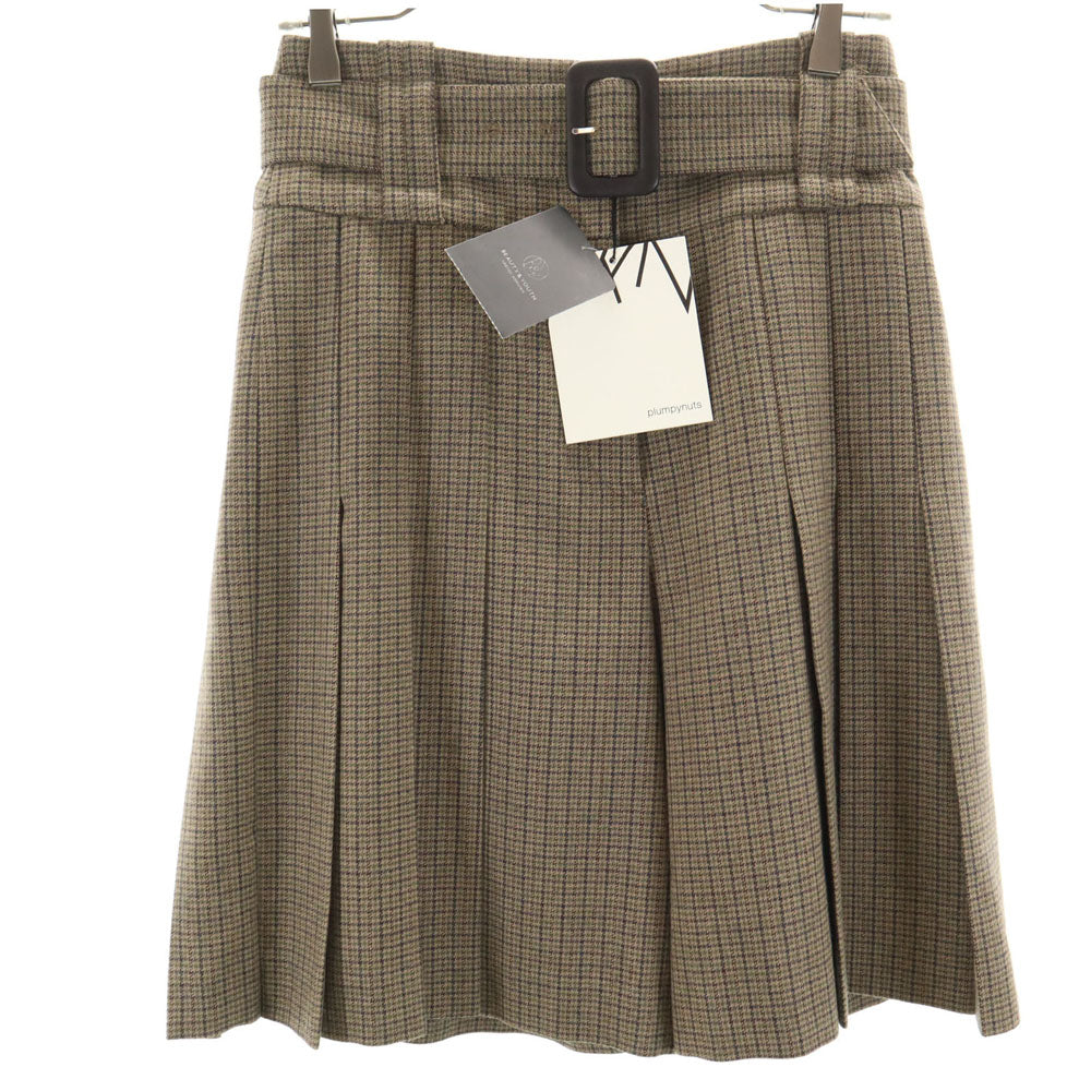 未使用 プランピーナッツ チェック柄 プリーツ キュロットスカート 38 ブラウン 他 レディース