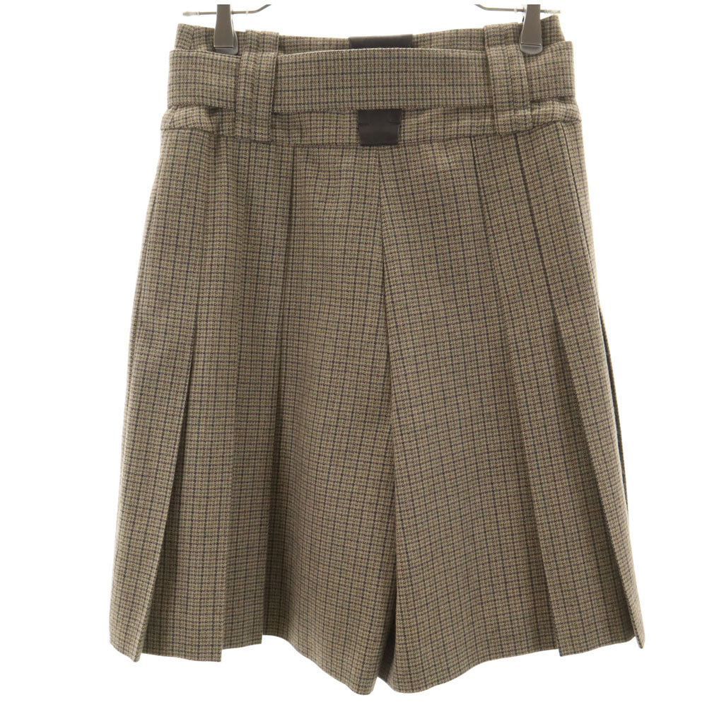 未使用 プランピーナッツ チェック柄 プリーツ キュロットスカート 38 ブラウン 他 レディース