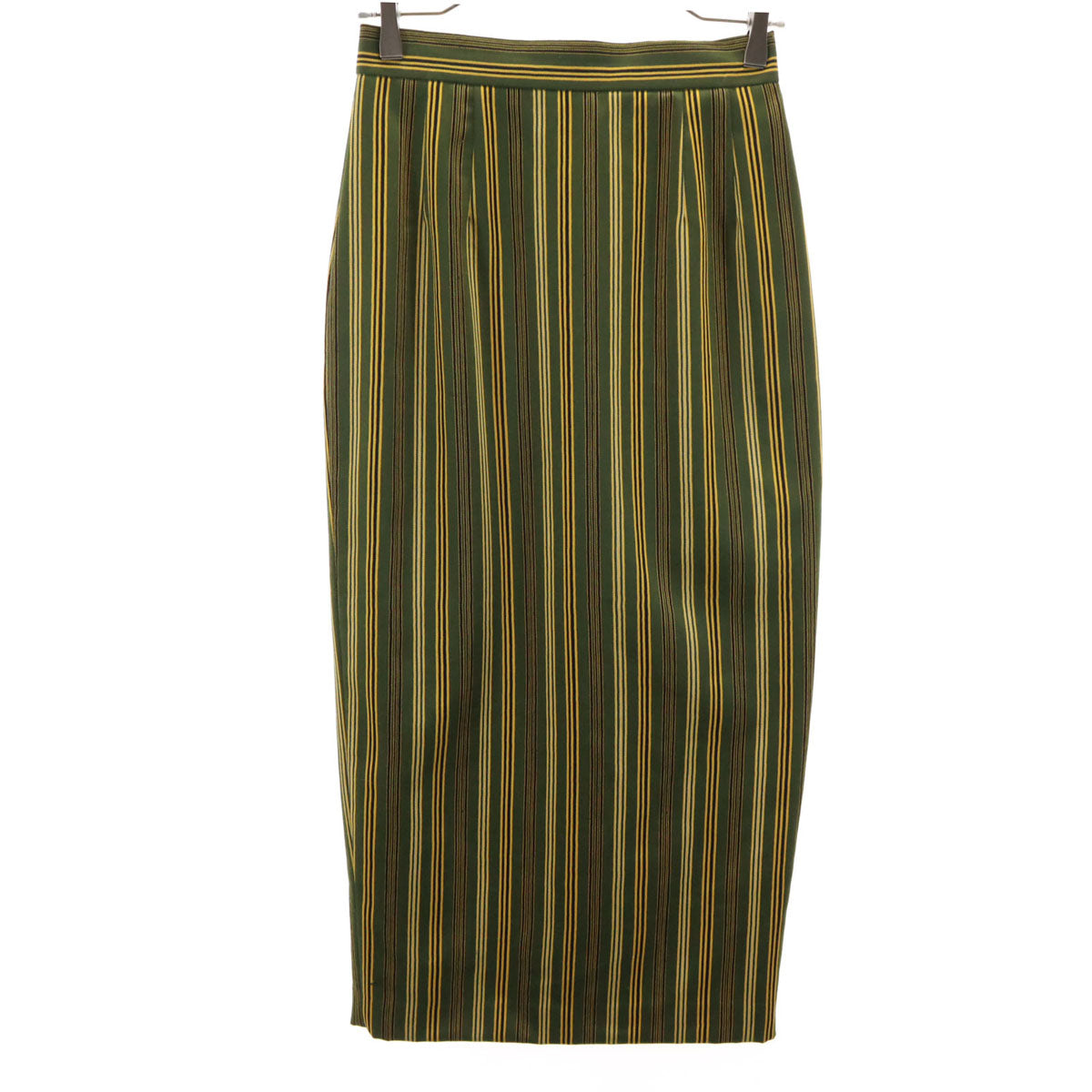 KENZO ケンゾー 90s ウール100％ フランス製 オールド ストライプ柄 ミモレ丈 タイトスカート 38 グリーン系 レディース