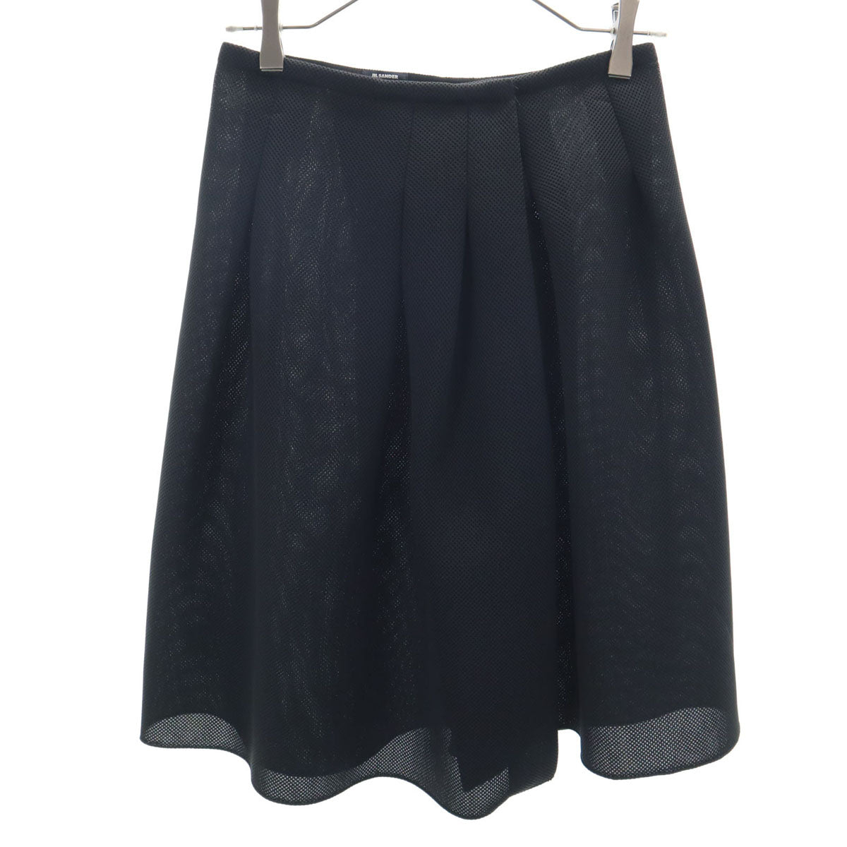 JIL SANDER NAVY ジルサンダーネイビー イタリア製 ミディ丈 メッシュ ボックス プリーツスカート 32 ブラック ラップ レディース