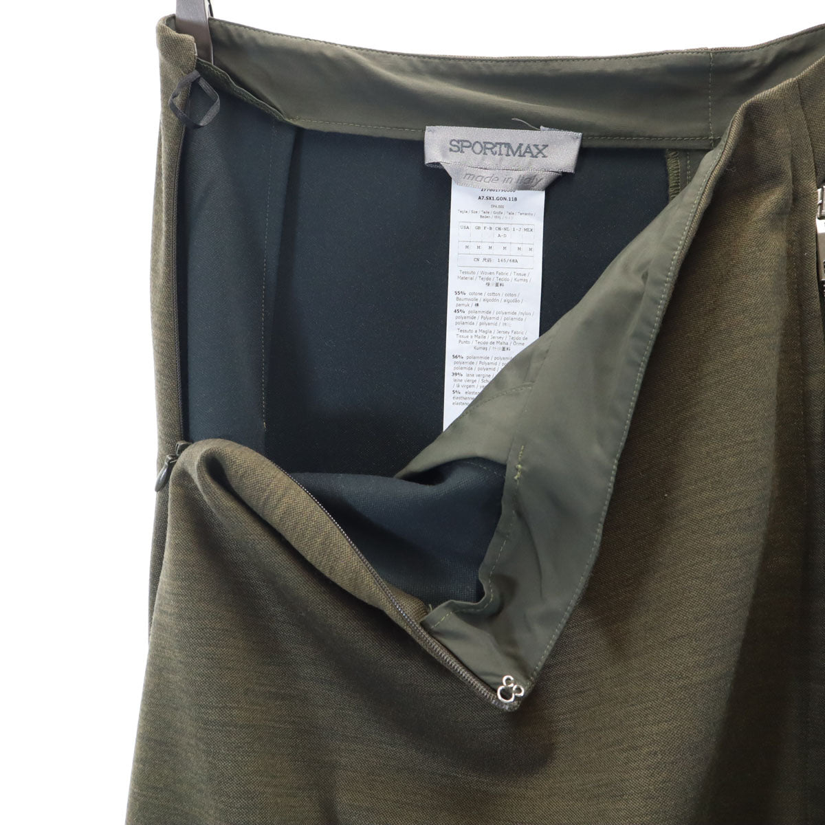 SPORTMAX スポーツマックス イタリア製 ギャザー切替 膝丈スカート M カーキ マックスマーラ レディース