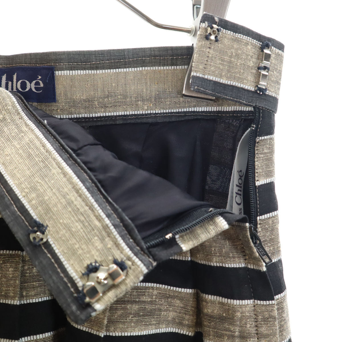 miss chloe ミスクロエ 90s 日本製 オールド ボーダー柄 ミモレ丈 フレアスカート 40 グレージュ レディース