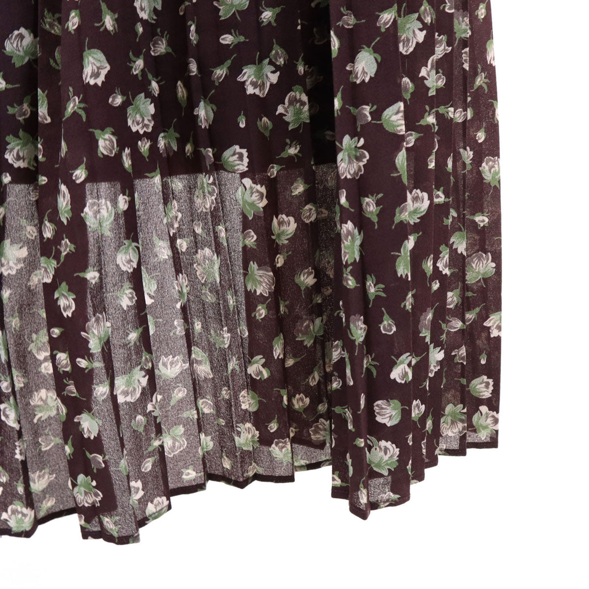 CLANE クラネ ミディ丈 ドロップフラワー プリーツレイヤード スカート 2 ブラウン×ボルドー レディース