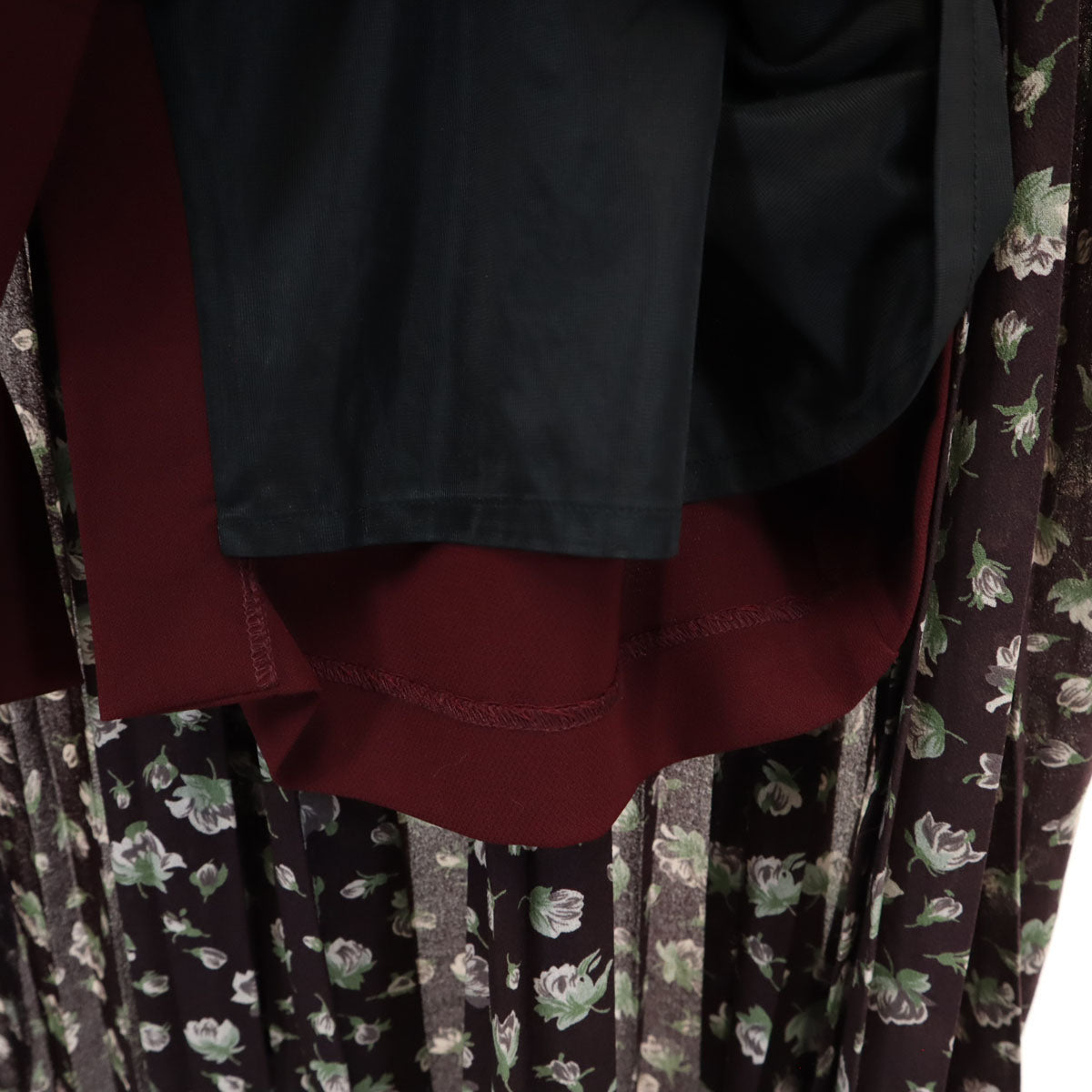 CLANE クラネ ミディ丈 ドロップフラワー プリーツレイヤード スカート 2 ブラウン×ボルドー レディース