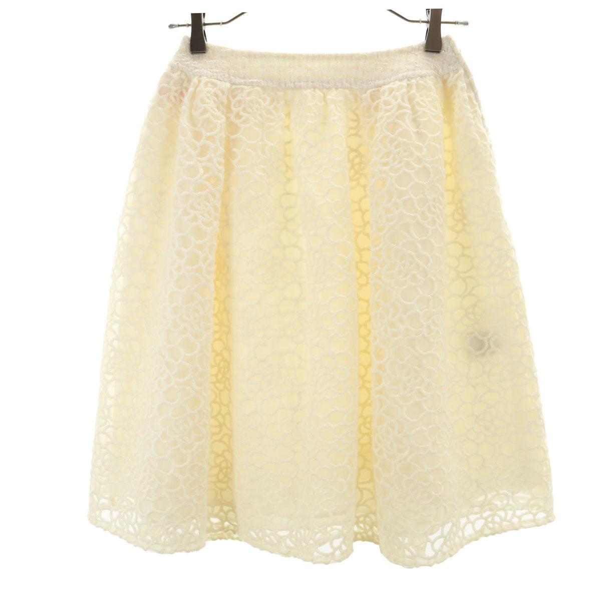 Rene ルネ 日本製 ウールブレンド ミディ丈 フレアスカート 34 ホワイト系 レディース