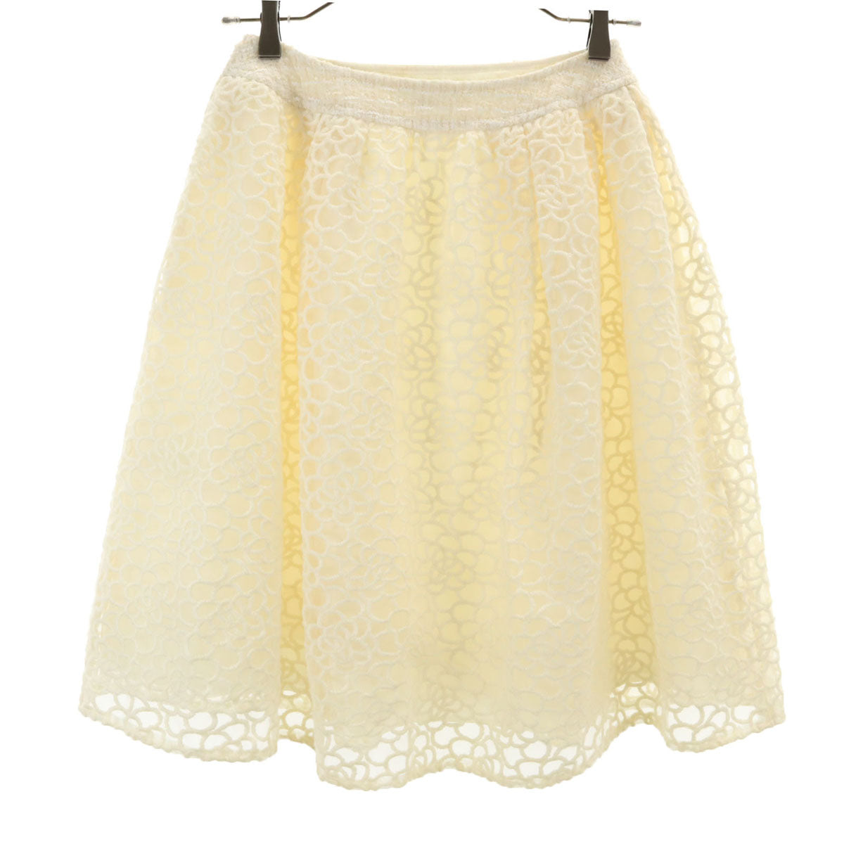 Rene ルネ 日本製 ウールブレンド ミディ丈 フレアスカート 34 ホワイト系 レディース