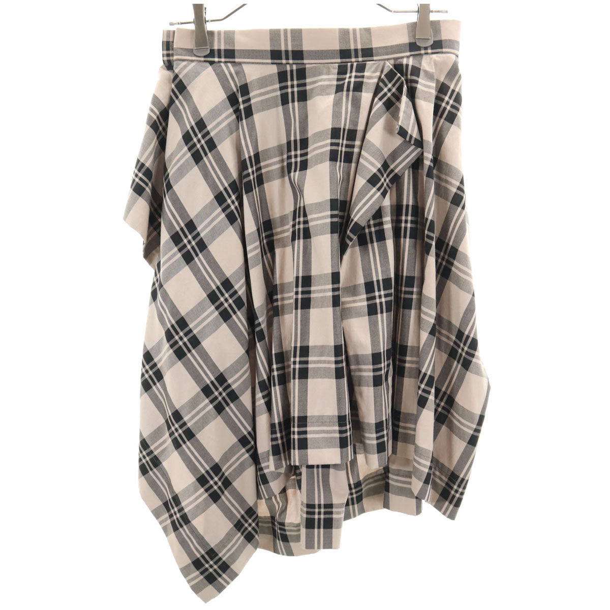 未使用 Vivienne Westwood RED LABEL ヴィヴィアンウエストウッドレッドレーベル 日本製 チェック ミモレ丈 アシンメトリー ラップスカート 2 ベージュ×ブラック レディース