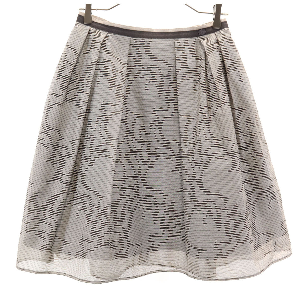 FOXEY フォクシー 日本製 総柄 ミディ丈 フレアスカート 40 グレー系 レディース