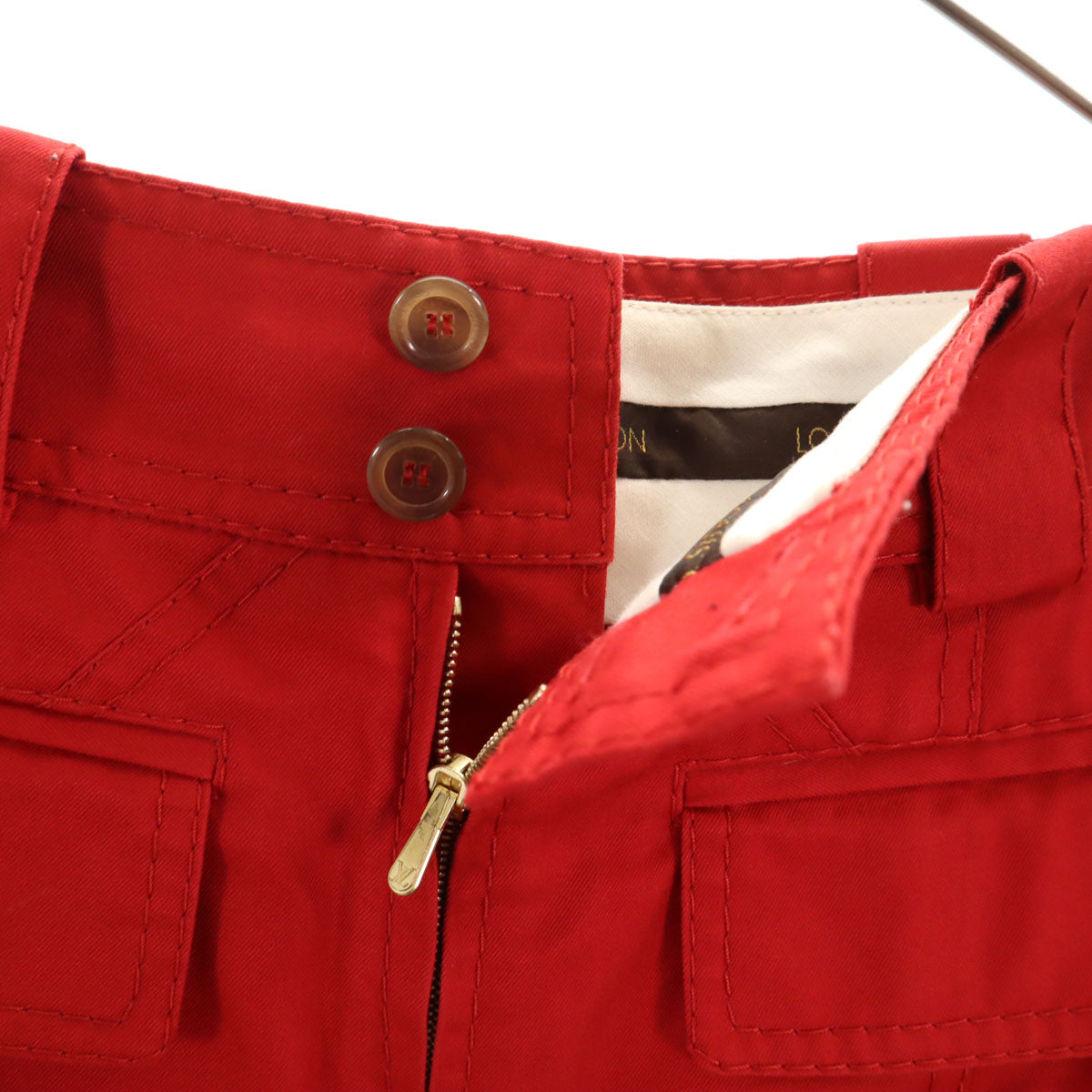LOUIS VUITTON ルイヴィトン フランス製 ミモレ丈 タイトスカート 34 レッド レディース