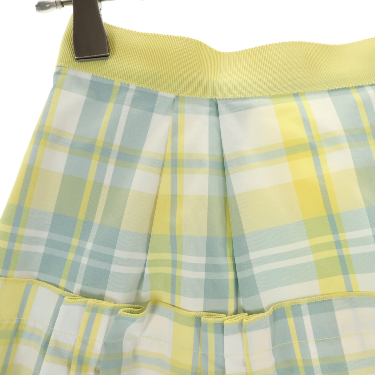 FOXEY NEW YORK フォクシーニューヨーク 日本製 チェック柄 ミディ丈 フレアスカート 38 イエロー レディース