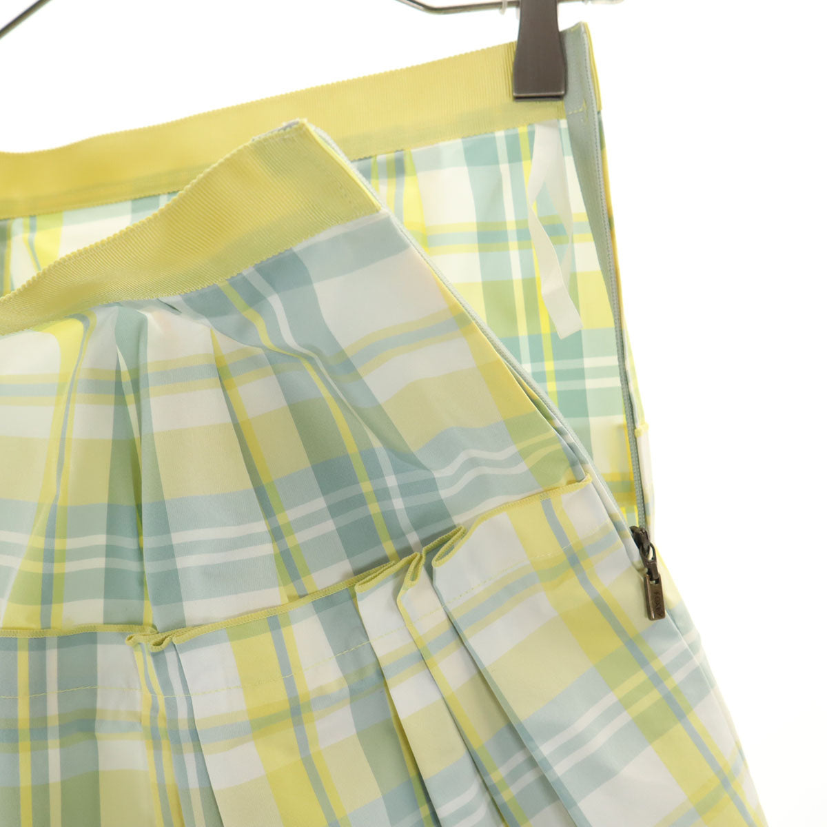 FOXEY NEW YORK フォクシーニューヨーク 日本製 チェック柄 ミディ丈 フレアスカート 38 イエロー レディース