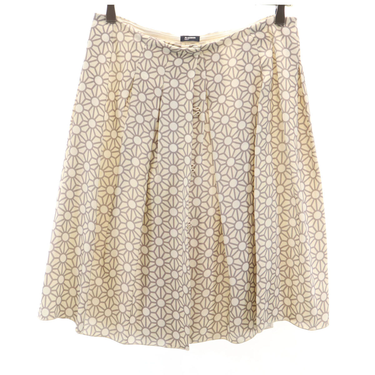 JIL SANDER NAVY ジルサンダーネイビー イタリア製 シルク 総柄 ミディ丈 ラップスカート 36 ベージュ レディース