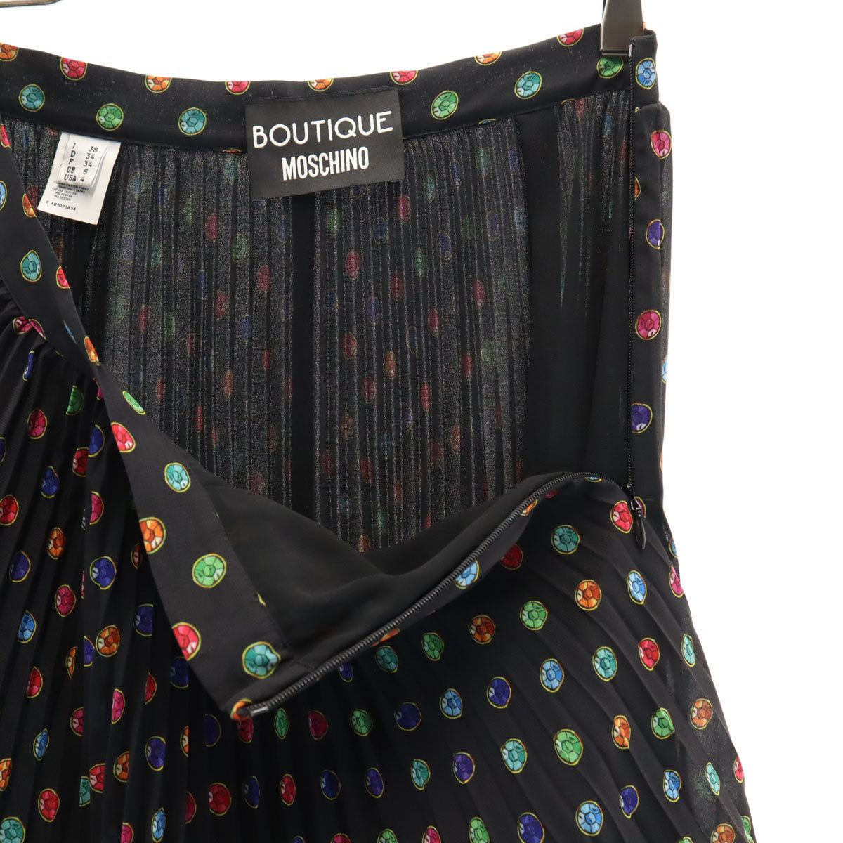 MOSCHINO BOUTIQUE モスキーノ ブティック 総柄 ミディ丈 プリーツスカート 38 ブラック レディース