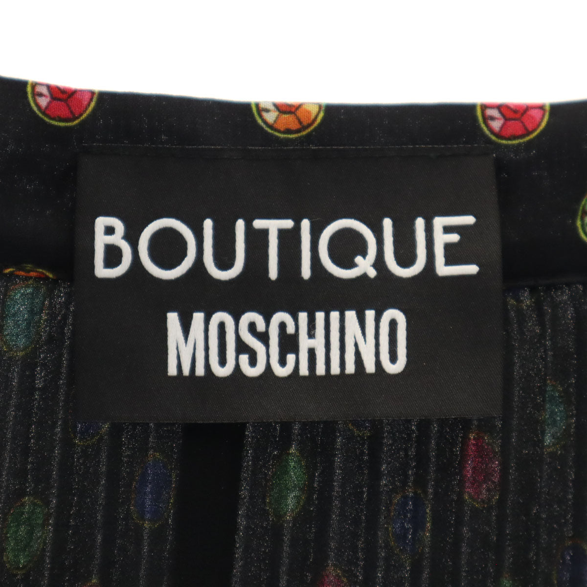 MOSCHINO BOUTIQUE モスキーノ ブティック 総柄 ミディ丈 プリーツスカート 38 ブラック レディース