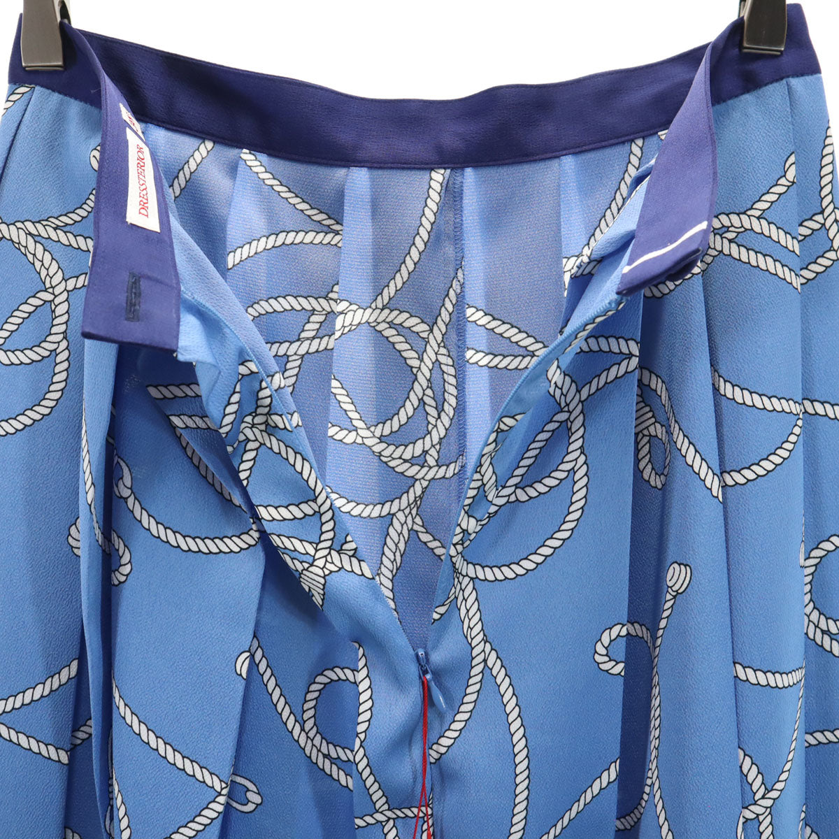 未使用 DRESSTERIOR ドレステリア 日本製 ロープ柄 ミモレ丈 プリーツスカート 38 ブルー系 レディース