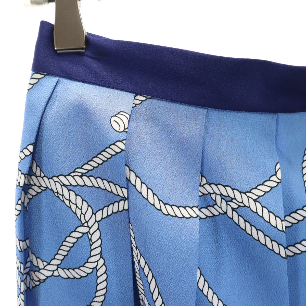 未使用 DRESSTERIOR ドレステリア 日本製 ロープ柄 ミモレ丈 プリーツスカート 38 ブルー系 レディース