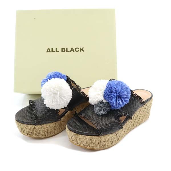 未使用 ROSE BUD ローズバッド ALL BLACK エスパドリーユ サンダル 38 ブラック レディース