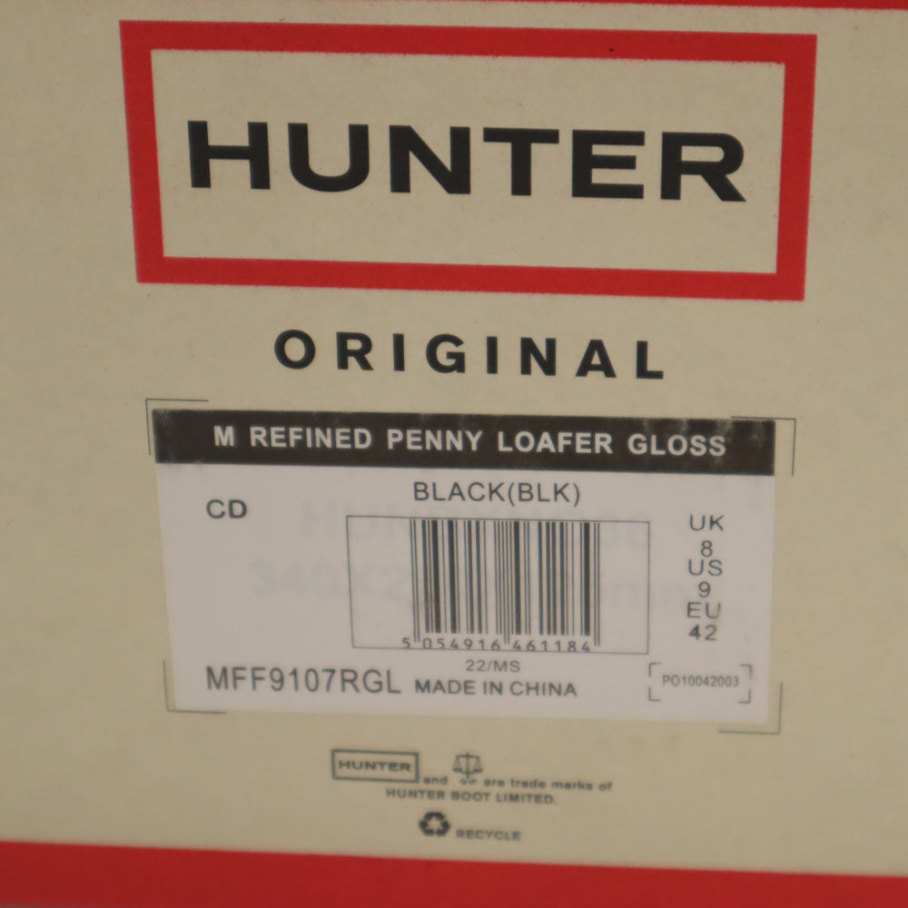 ハンター コインローファー レインシューズ UK 8 ブラック HUNTER リファインド グロス ペニー MFF9107RGL 箱付き メンズ