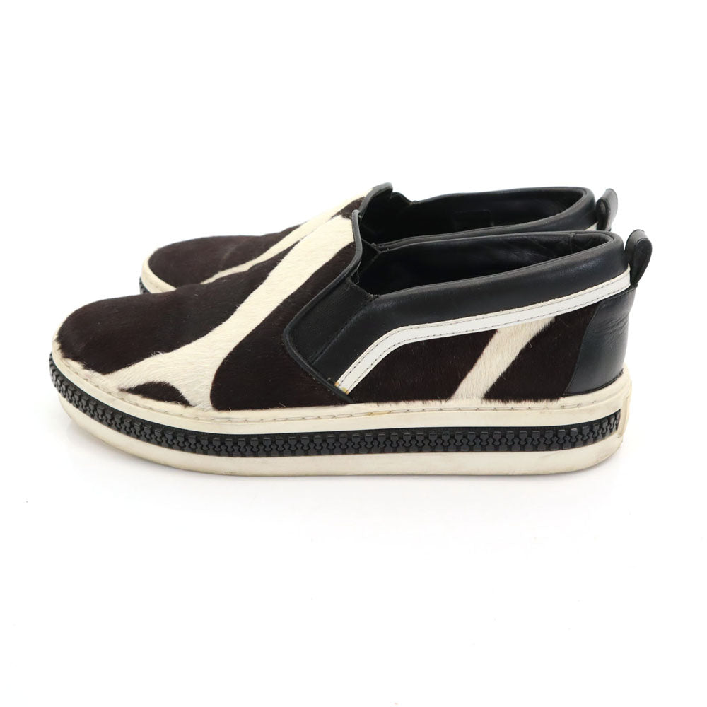 Sergio Rossi セルジオロッシ イタリア製 ホルスタイン ハラコレザー スリッポン 37 ブラック シューズ レディース