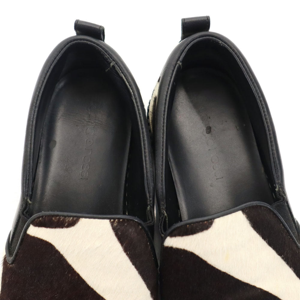 Sergio Rossi セルジオロッシ イタリア製 ホルスタイン ハラコレザー スリッポン 37 ブラック シューズ レディース