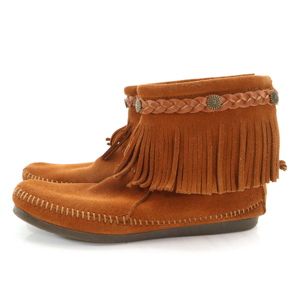 ミネトンカ アースミュージック ショートブーツ モカシン 8 ブラウン Minnetonka ダブルネーム レディース