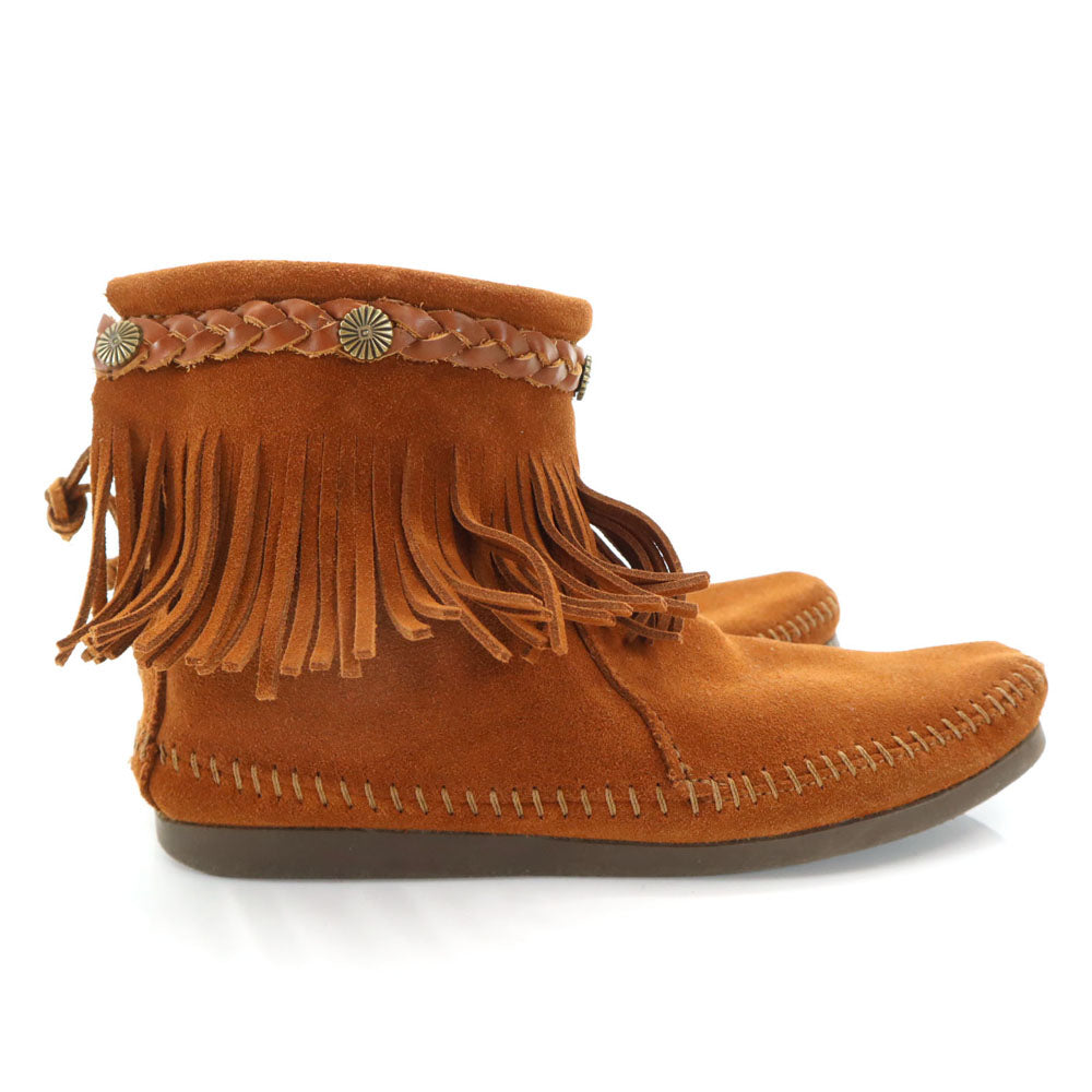 ミネトンカ アースミュージック ショートブーツ モカシン 8 ブラウン Minnetonka ダブルネーム レディース