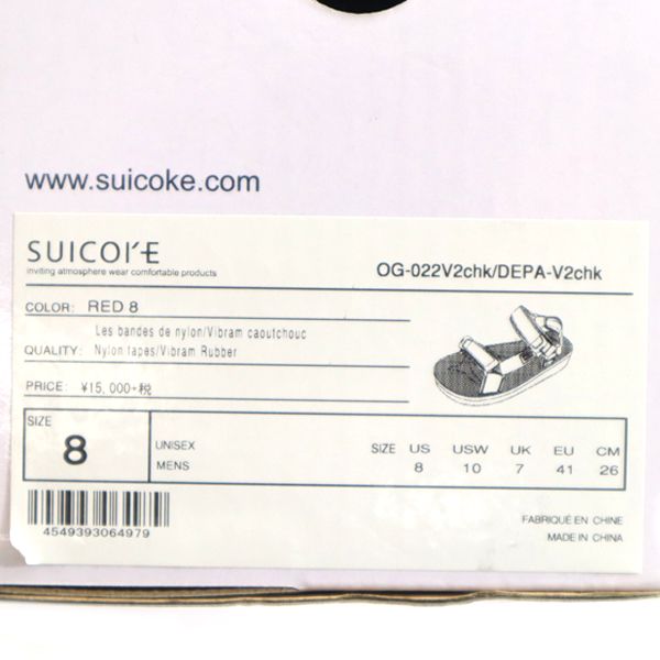 未使用 SUICOKE スイコック チェッカー柄 ストラップ サンダル US 8 レッド メンズ