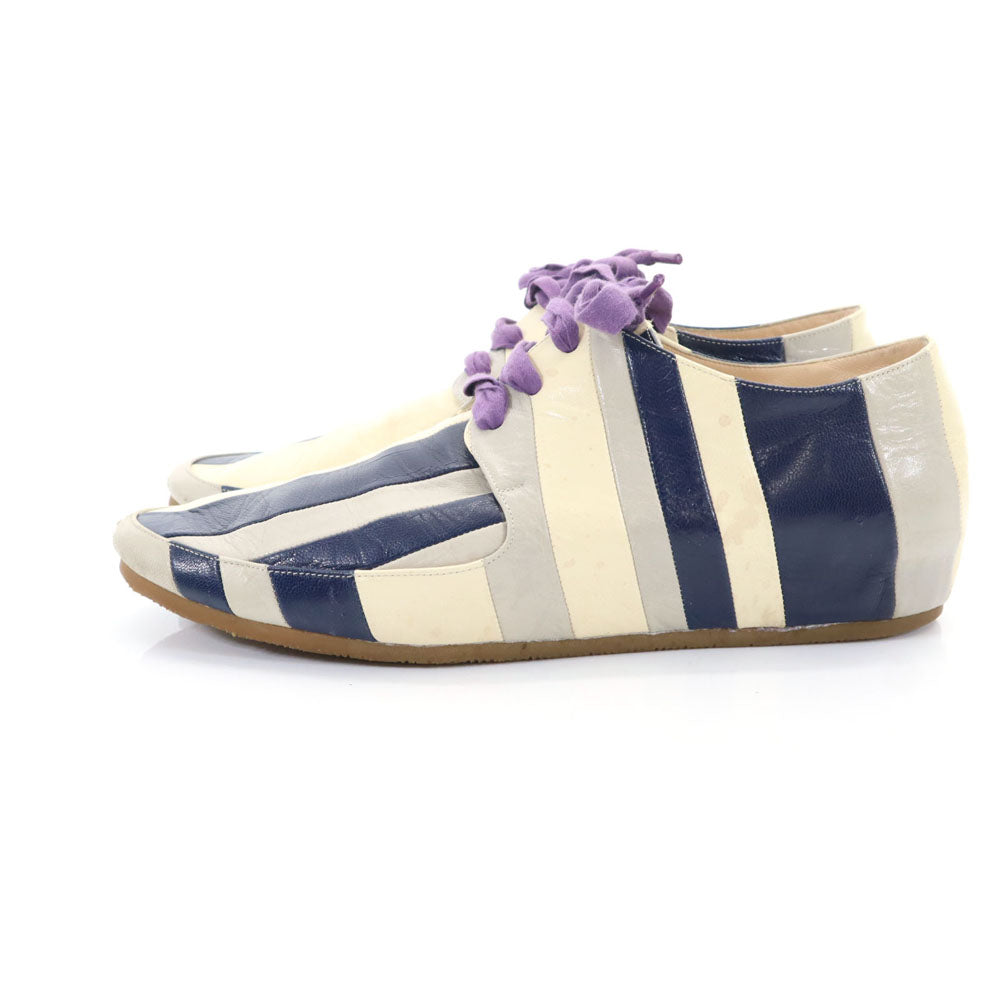 イッセイミヤケ 日本製 ボーダー シューズ 25 アイボリー系 ISSEY MIYAKE 箱付き レディース