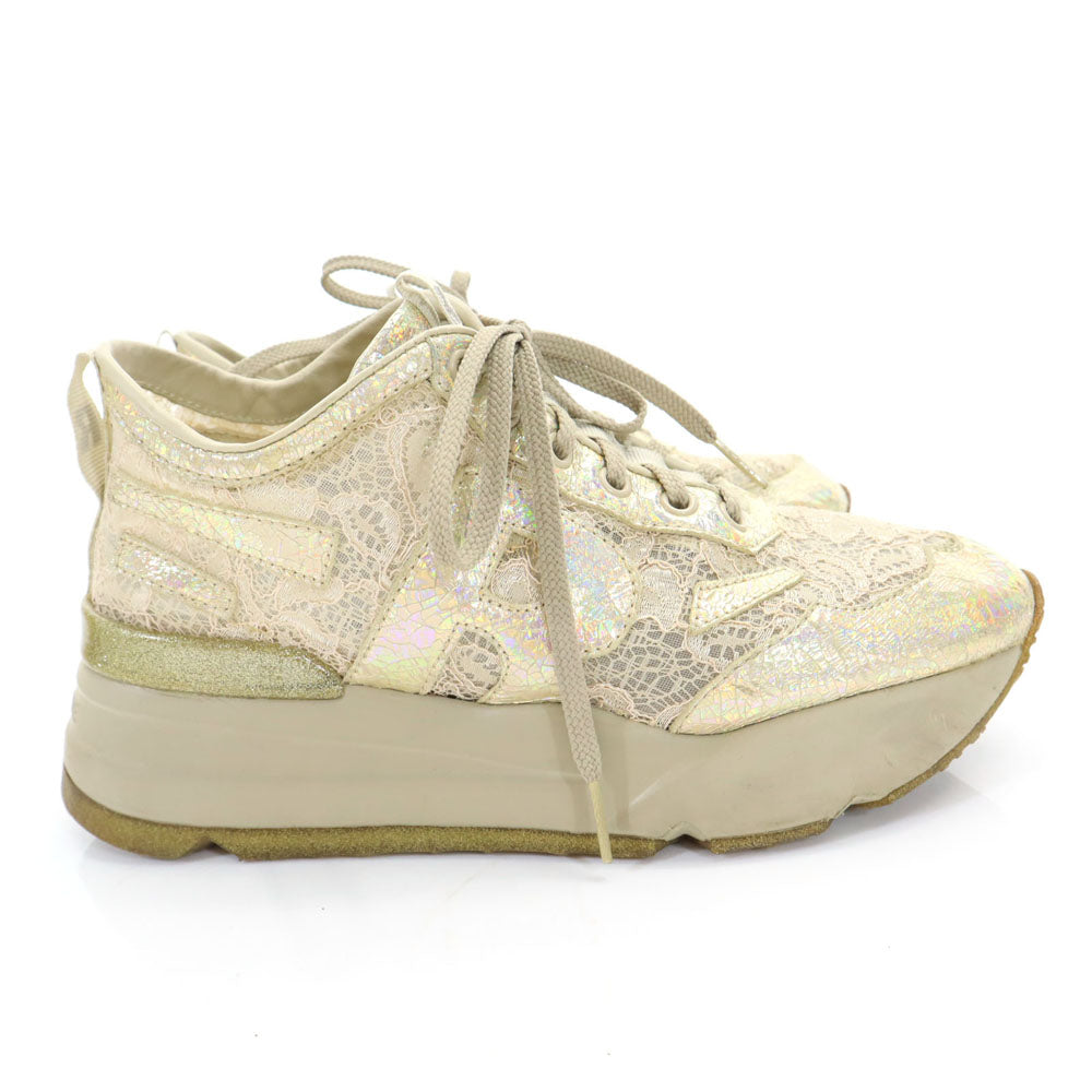 RUCO LINE ルコライン EU製 厚底 スニーカー 38 ゴールド系 レース レディース