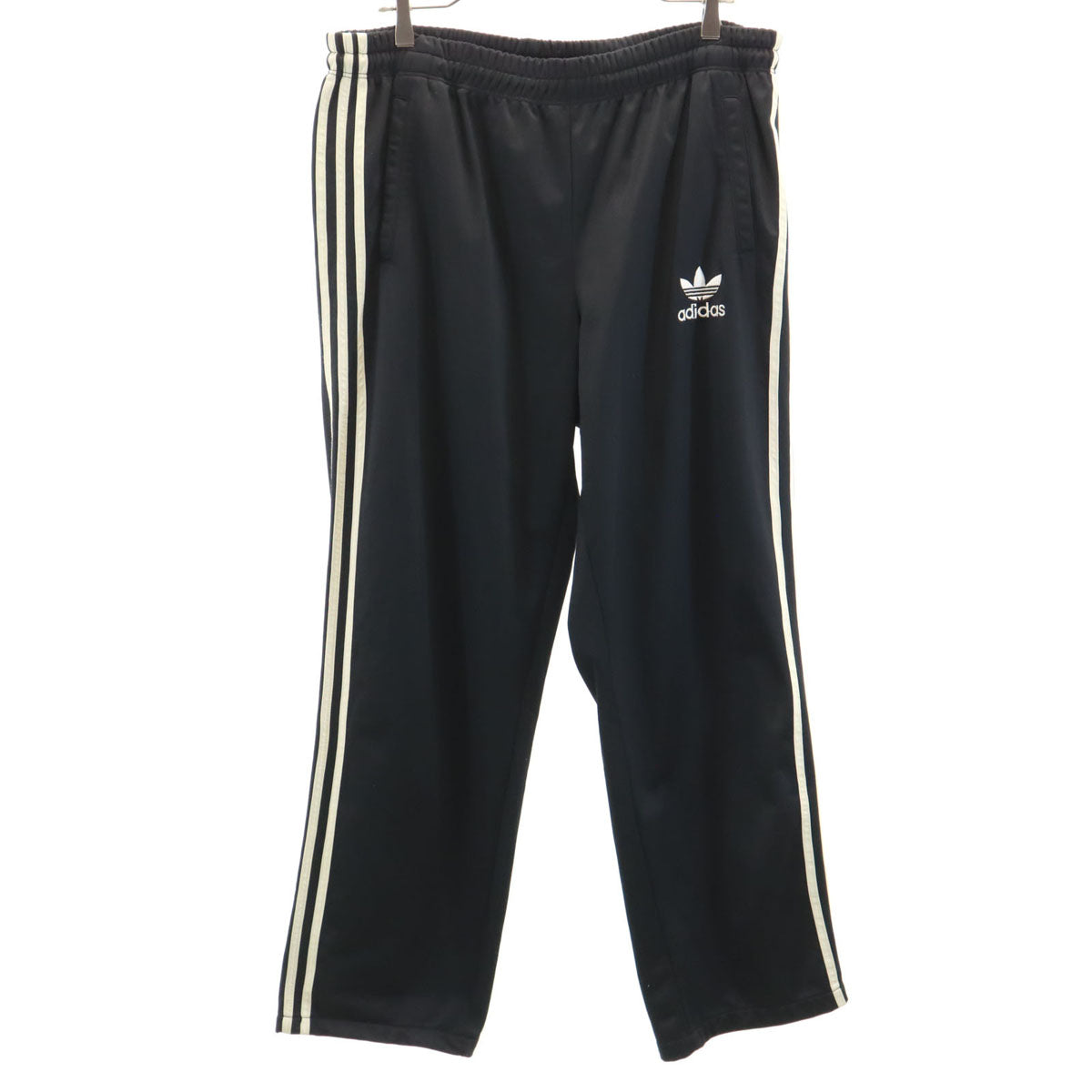 人気】アディダスベロアトラックパンツジャージ黒ロゴ刺繍L