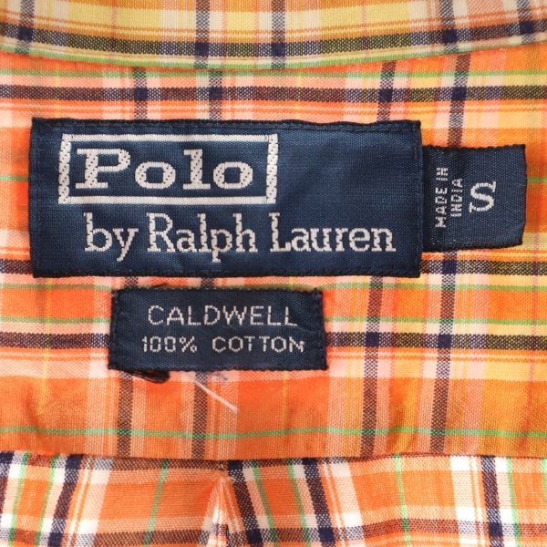 ポロバイラルフローレン 90s チェック 半袖 オープンカラーシャツ S オレンジ Polo by Ralph Lauren 開襟 CALDWELL メンズ