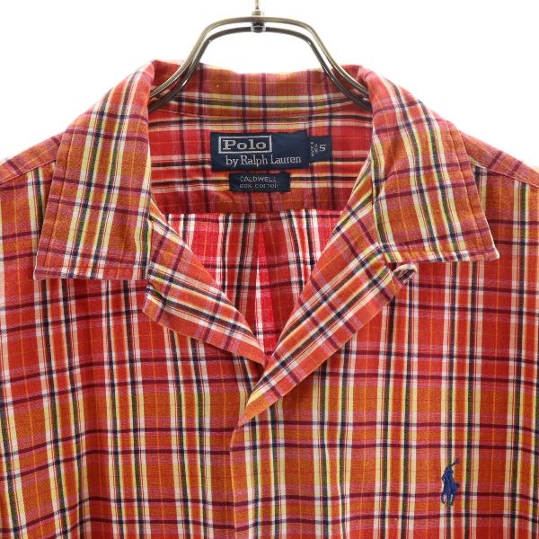 Polo by Ralph Lauren ポロバイラルフローレン 90s ヴィンテージ チェック 半袖 オープンカラーシャツ S レッド系 開襟 CALDWELL メンズ