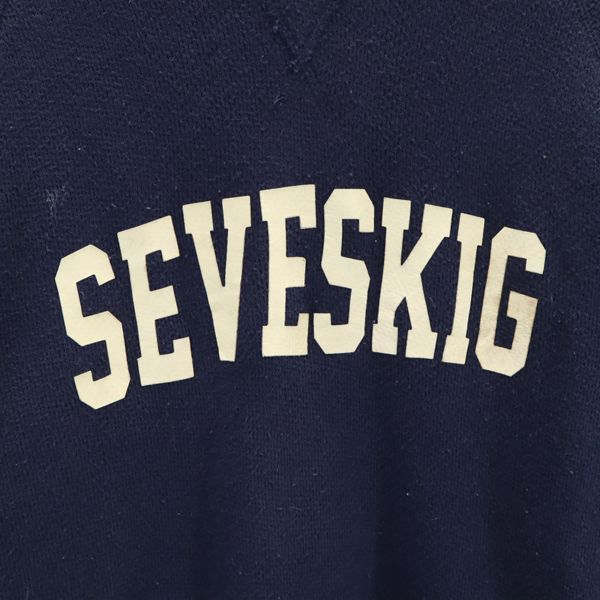 SEVESKIG セヴシグ 長袖 トレーナー M 紺 スウェット USED加工 レザー パイル メンズ