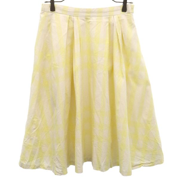 ミラオーウェン チェック ミディ丈 フレアスカート 1 イエロー×ホワイト Mila Owen レディース