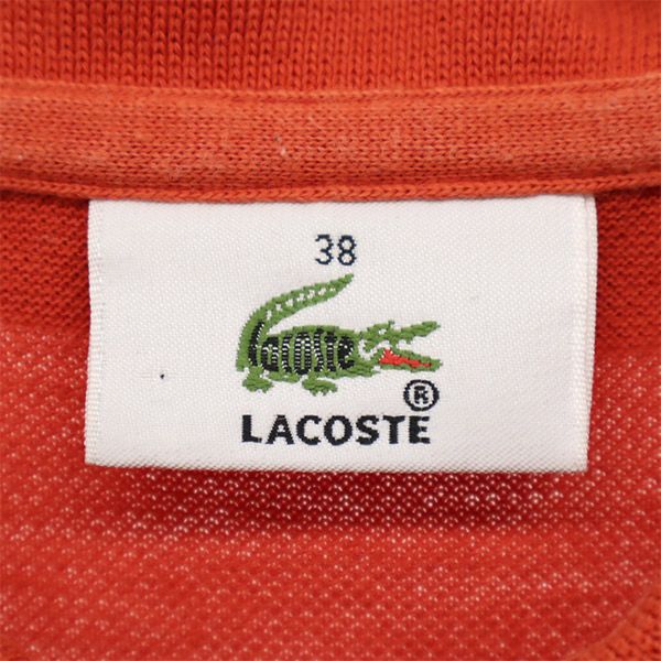 ラコステ 日本製 ワンポイントワッペン ノースリーブ ポロ ワンピース 38 オレンジ LACOSTE 鹿の子地 レディース