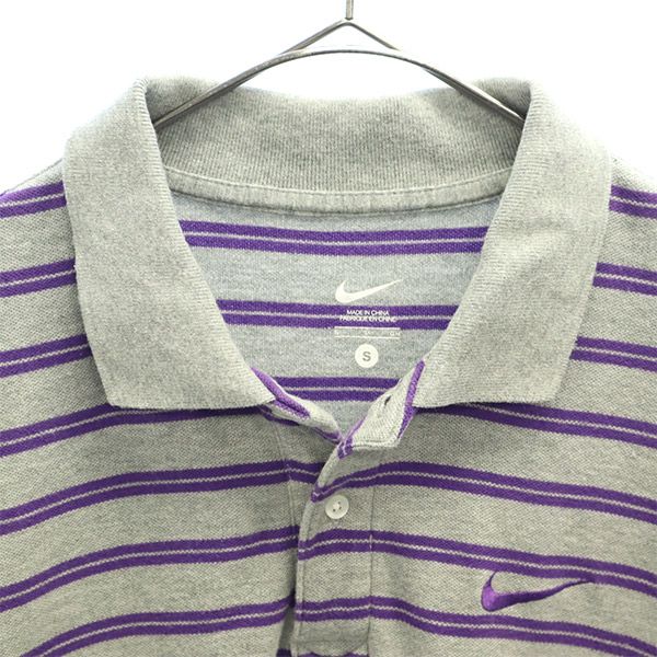ナイキ ボーダー 半袖 ポロシャツ S グレー NIKE メンズ