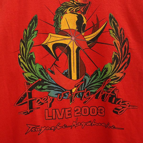 長渕剛 LIVE 2003 KEEP ON FIGHTING プリント 半袖 Tシャツ レッド 長渕剛 メンズ