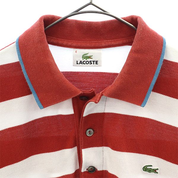 ラコステ ボーダー柄 半袖 ポロシャツ 4 ホワイト×レッド LACOSTE 鹿の子 メンズ
