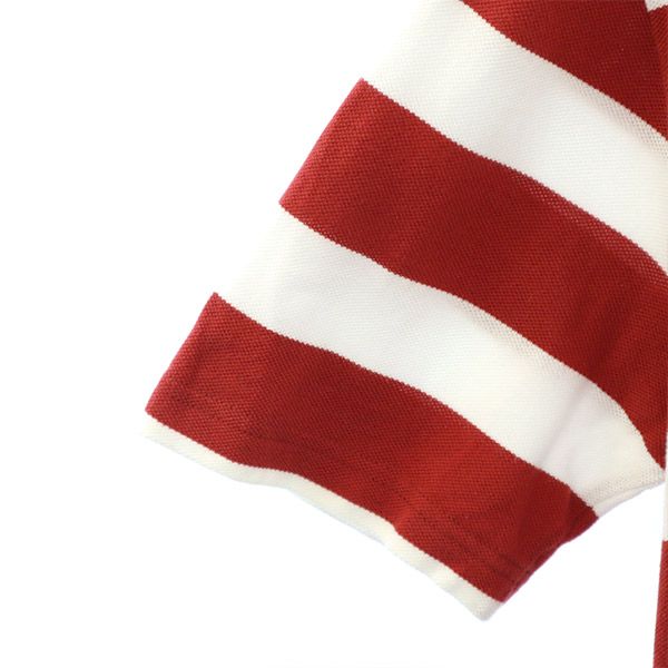 ラコステ ボーダー柄 半袖 ポロシャツ 4 ホワイト×レッド LACOSTE 鹿の子 メンズ