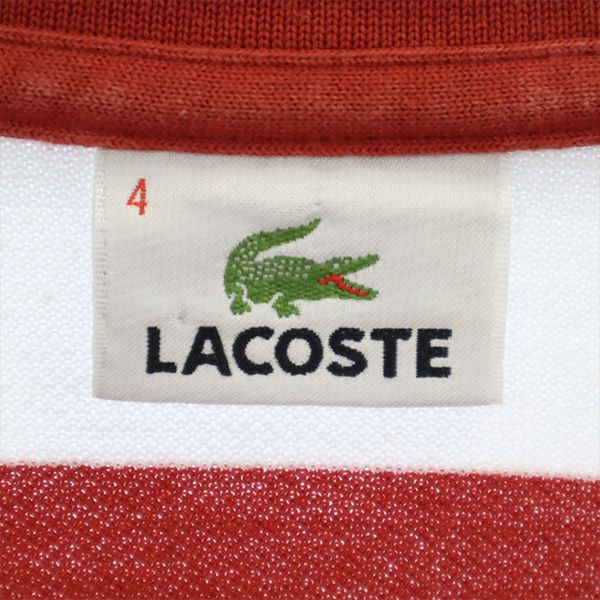 ラコステ ボーダー柄 半袖 ポロシャツ 4 ホワイト×レッド LACOSTE 鹿の子 メンズ
