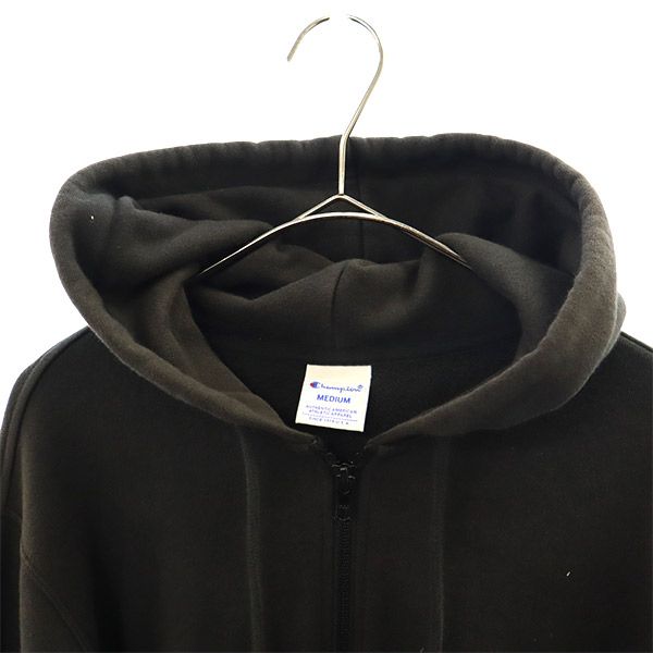 チャンピオン ロゴ刺繍 長袖 スウェット ジップパーカー M ブラック Champion ロゴワッペン メンズ
