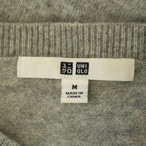 ユニクロ 長袖 カシミヤ100% Vネック セーター M グレー UNIQLO ニット レディース