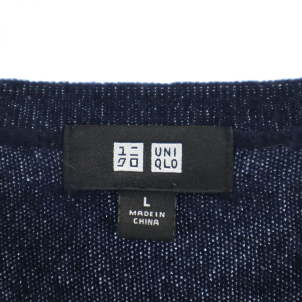 ユニクロ 長袖 カシミヤ100% Vネック セーター L ネイビー UNIQLO +J ニット メンズ